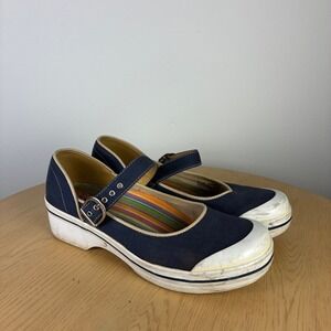 Dansko Navy Canvas Mary Jane Platform Wedge Clogs Shoes 40 Comfort Support Boho